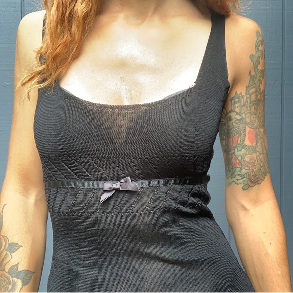Y2K Guess Collection black semi-sheer dress with bow Sz M - Picture 2 of 7